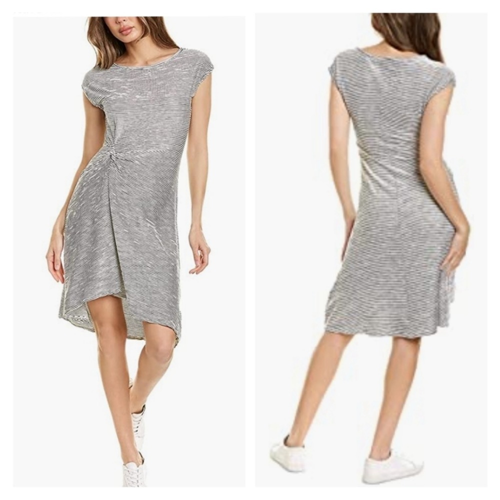 Max Studio Women's Stripe Textured Knit Cap Sleeve Asymmetrical Dress